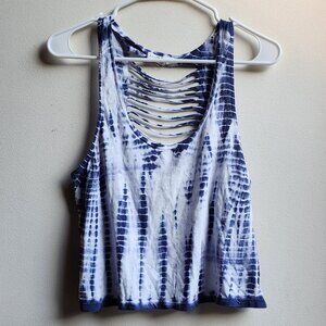 Aeropostale Purple/White Tie-Die Shredded Crop Top Size Large
